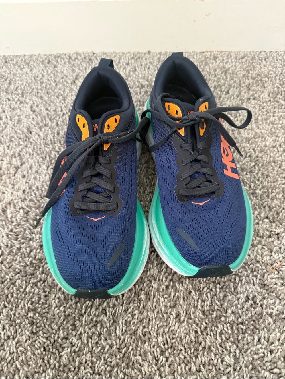 Hoka Bondi Women’s Navy with Teal and Orange Athletic Running Shoes